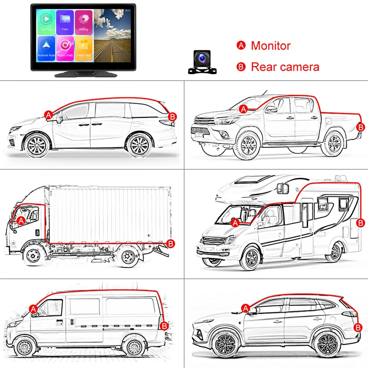 M85K 10.1Inch Touch Screen Wireless Carplay & Android Auto Portable Car Multimedia Player 4K DVR Dash Cam, Without Camera