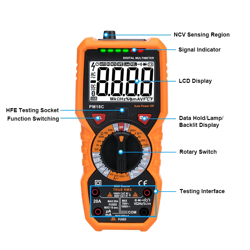 QH Digital Multimeter PM18C/18A 6000 Zählt True RMS AC/DC Spannung Widerstand Meter Kapazität Frequenz Temperatur NCV tester