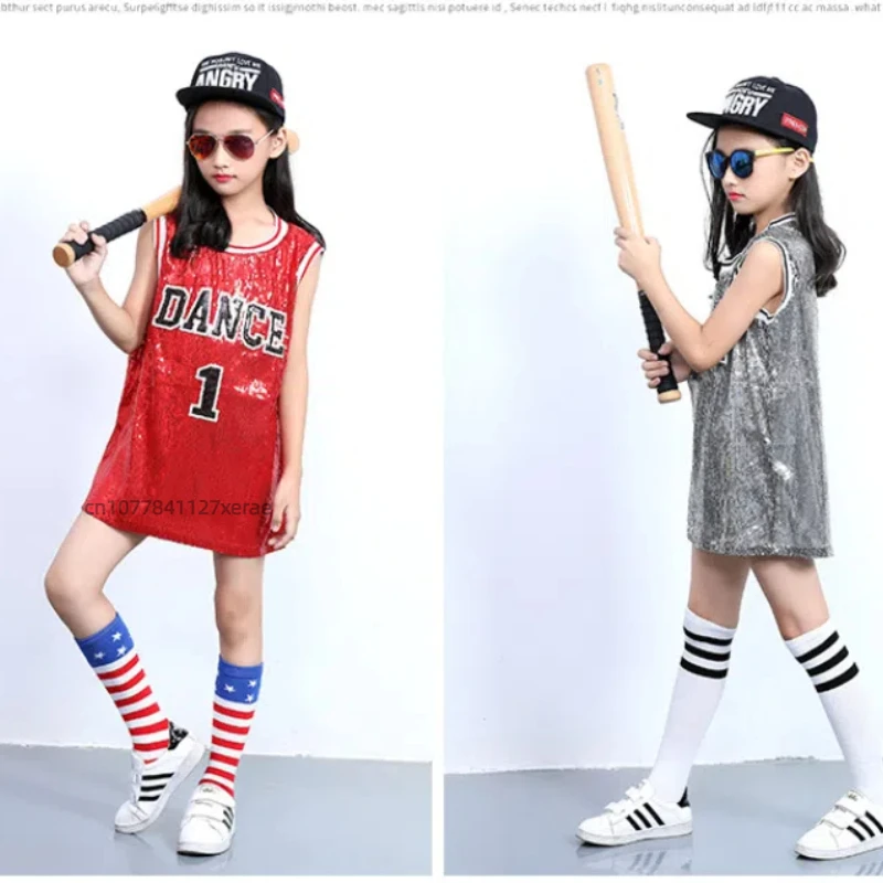 Children's Street Dance Costume, Female Jazz Sequin Dance Performance Costume, Student Sports Meet Cheerleading Performance