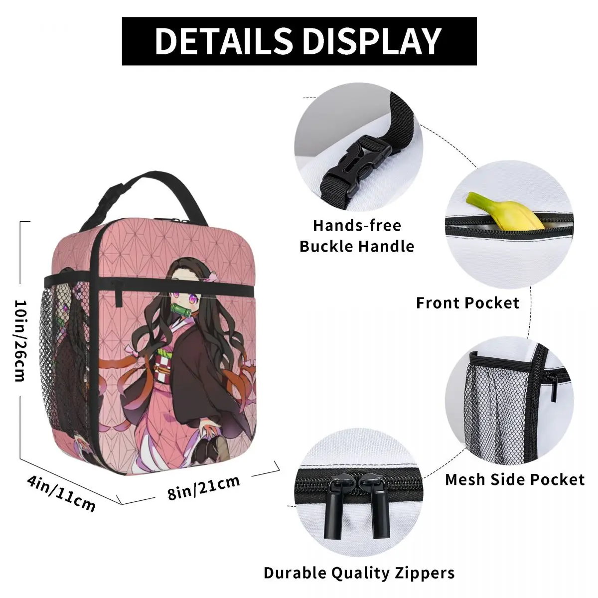 Demon Slayer Nezuko Kamado Insulated Lunch Bag High Capacity Lunch Container Cooler Bag Tote Lunch Box Outdoor Bento Pouch