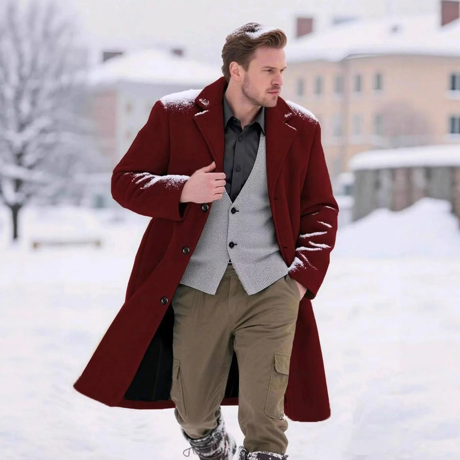 

Men's Party Casual Fashion Simple Solid Color Light Luxury Woolen Trench Coat