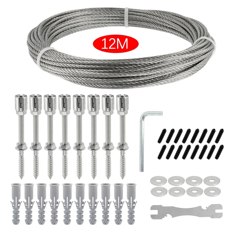 12M Plant Climbing Rope Kit Stainless Steel Plant Support Wire Rope Cable Trellis System Climbing Plants Garden Wire Balustrade