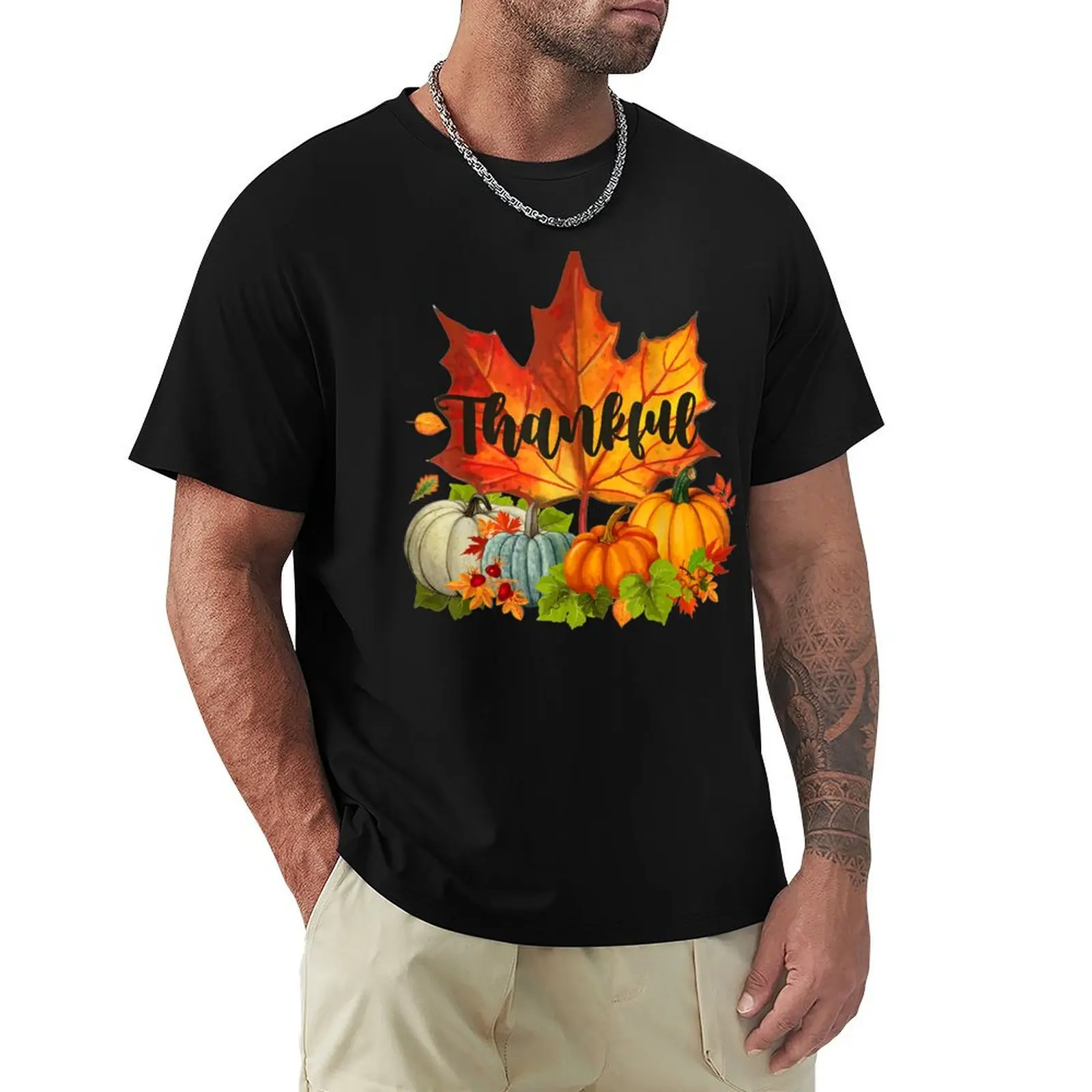 Happpy Thanksgiving Day Autumn Fall Maple Leaves Thankful T-Shirt oversized for a boy sublime anime t shirts men