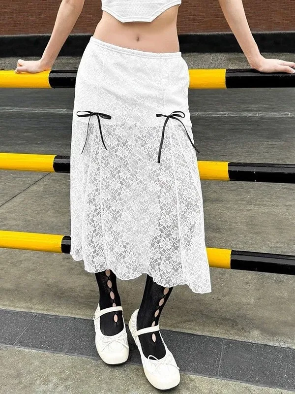 

Повседневная кружевная юбка-миди для женщин, юбка-парасоль для подростков и студенток, для ежедневных покупок, фасон «летучая мышь»