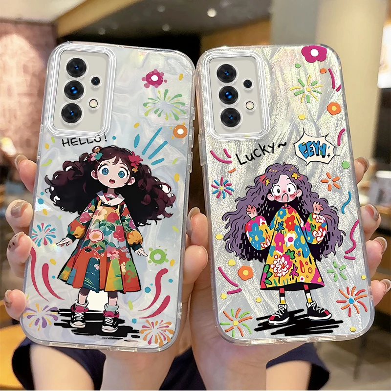 Graffiti Girl Cartoon Phone Case for Samsung Galaxy S24 S23 S22 S21 Plus Ultra A73 A72 A71 A55 A54 A53 Hard Non-Slip Matte Cover