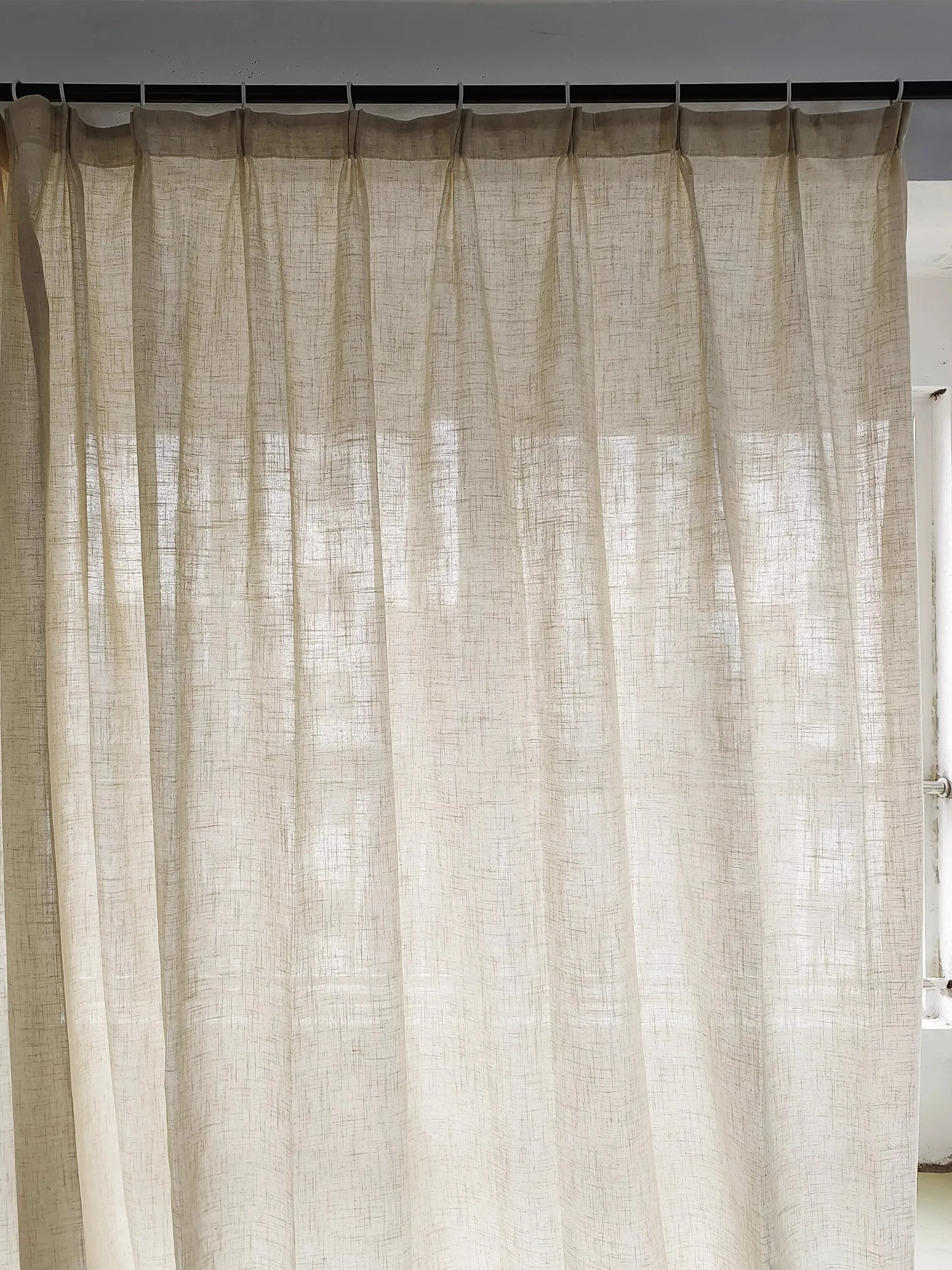 100% Linen Semi-Shading Curtains for Living Room, Transparent Voile, Yarn Sheer Curtain Window Drape Hook Style Custom Size