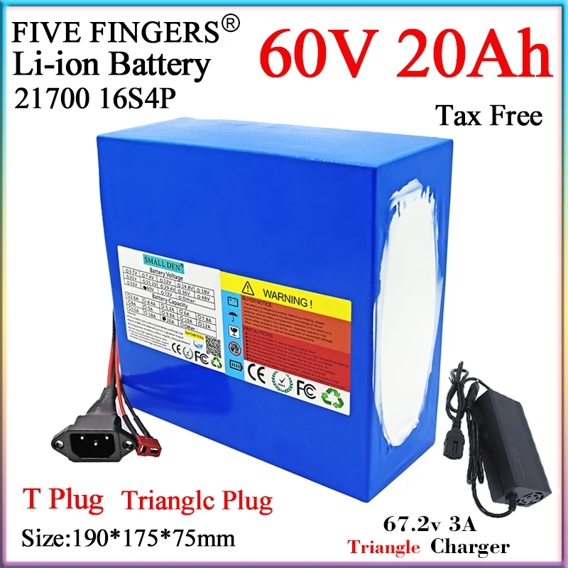 60V 20Ah 21700 Lithium Battery Pack 16S4P 2000W High Power Built-in BMS ,For E-two wheelers Scooter Motorcycle+ 67.2V 3A Charger