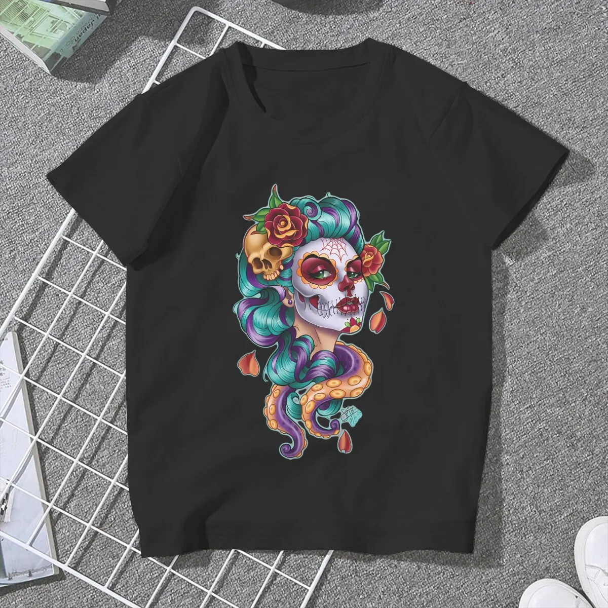 Soaked In Sugar TShirt For Women Mexican Skull Day of the Dead Y2k Tees Fashion Ladies Polyester T Shirt Soft Summer