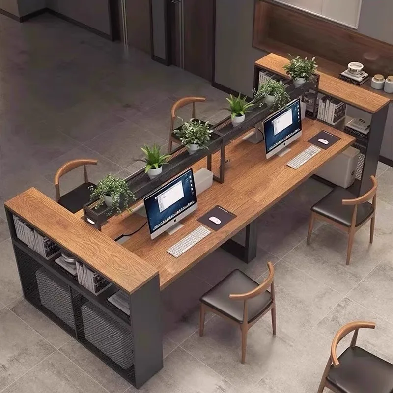 Solid wood desk and chair combination desk office staff staff desk computer