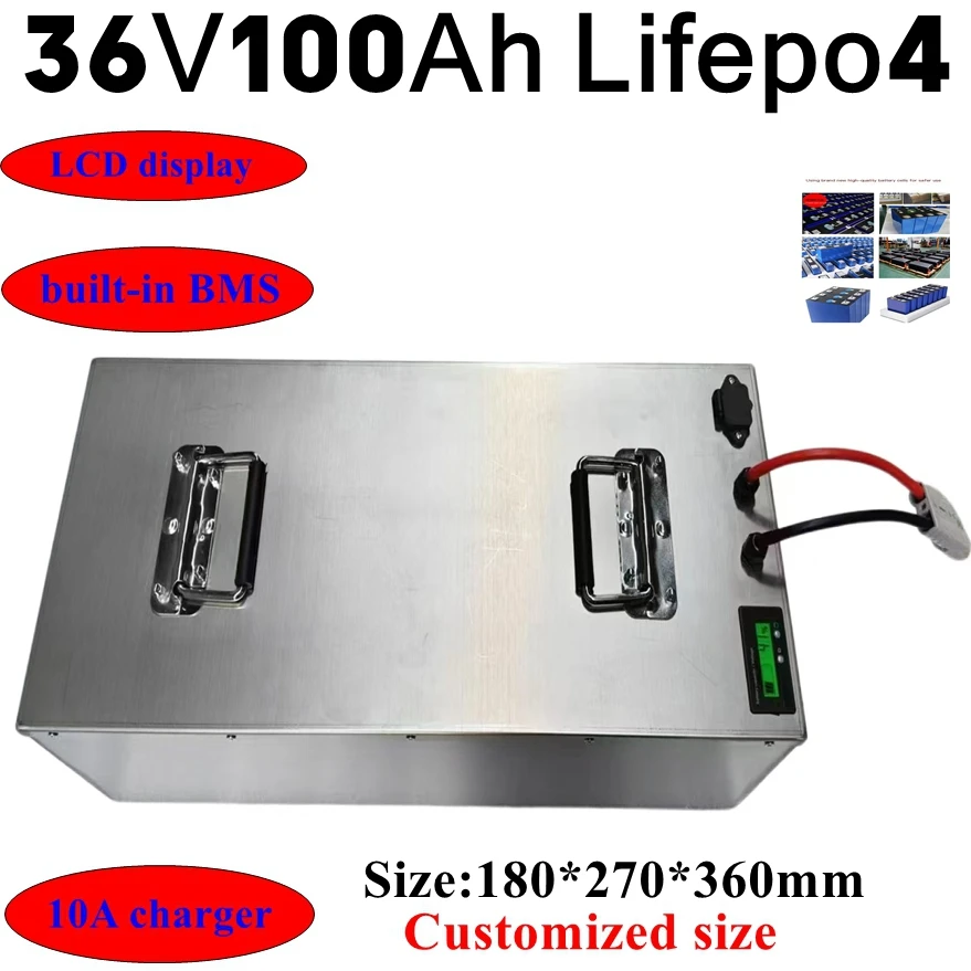 

waterproof 36V 100Ah lifepo4 lithium battery BMS with bluetooth for E moped bike scooter tricycle UPS vehicle+10A charger.