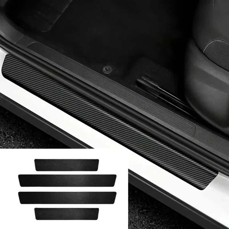 5pcs/4pcs Set Carbon Fibre Threshold Protection Strip Universal Anti-scratch and Anti-collision Door Decorative Strip Sticker