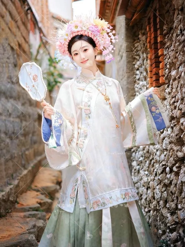 

Женское ханьфу Quanzhou Xunpu с вышивкой, длинными рукавами, для путешествий и фотосессий, с богатой вышивкой, юбка с шлейфом