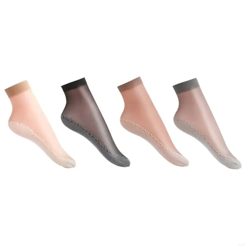 

L5YC Women Silky Short Ankle High Socks Breathable Anti Slip Cotton Bottom Sheer Sock