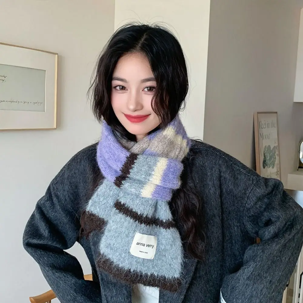 

Korean Style Multicolor Cashmere Shawl Windproof Colorful Knitted Stripe Scarf Neckerchief Thickened Women Winter Scarves