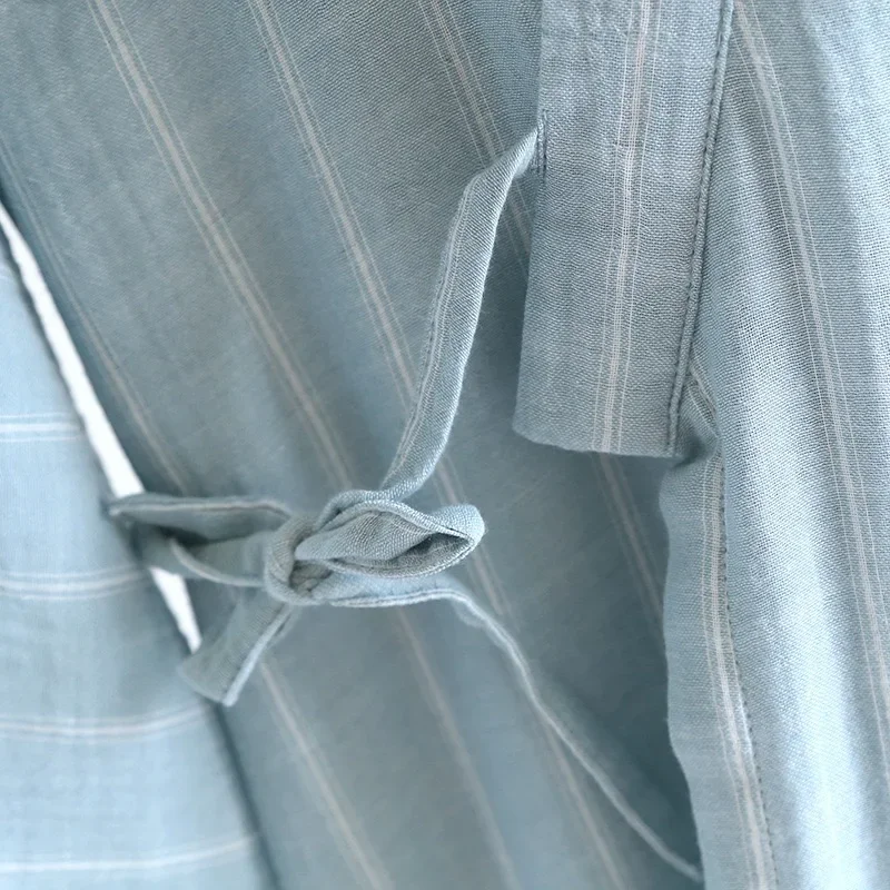 2024 nouveau été hommes pyjamas Robe 100% coton Robe pyjamas amples hommes Robe bleu rayé Pknit Robe de nuit