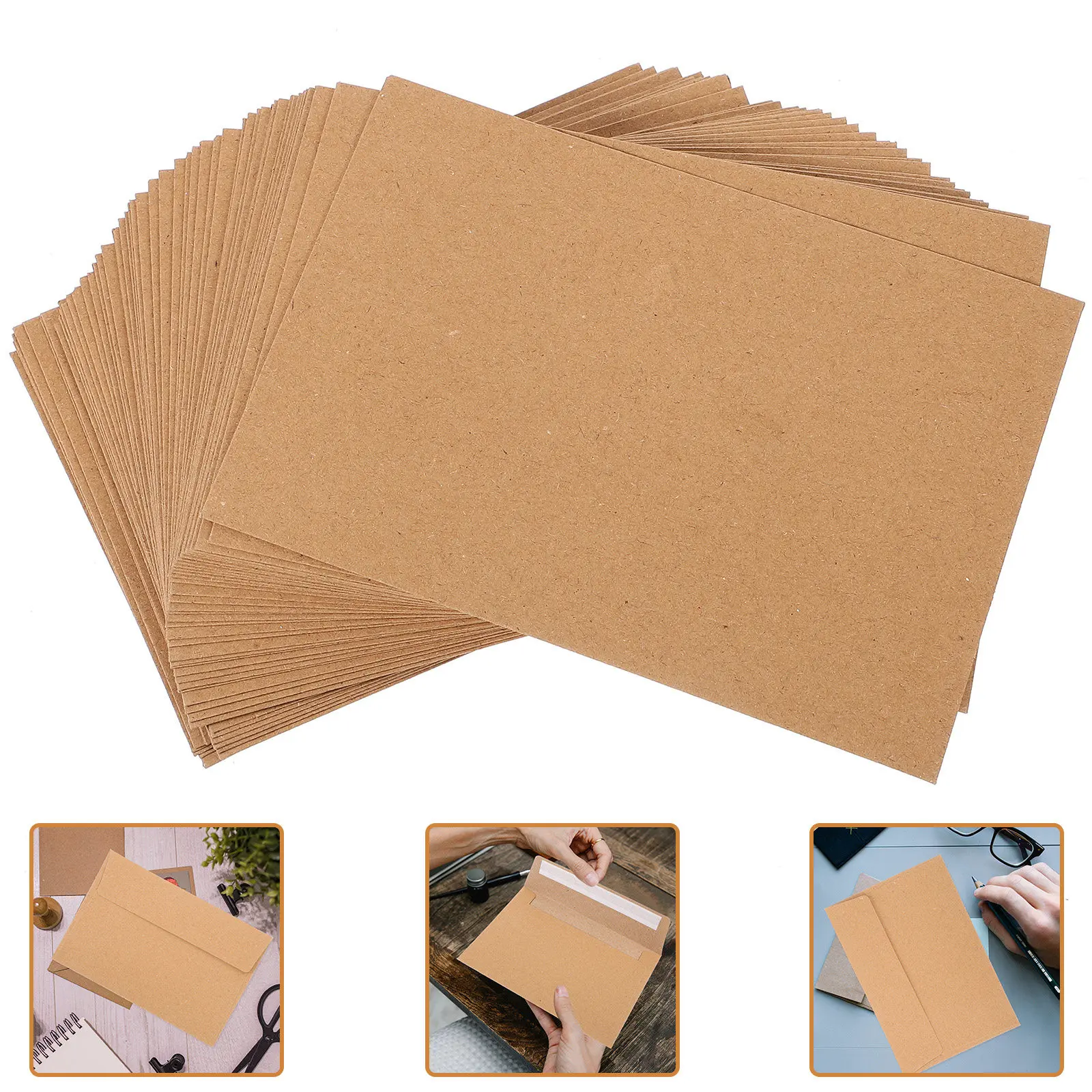 

50pcs Printable Self Adhesive Envelopes A4 Size Brown Kraft Paper Wedding Invitation Cards Greeting Mail Photo Envelope
