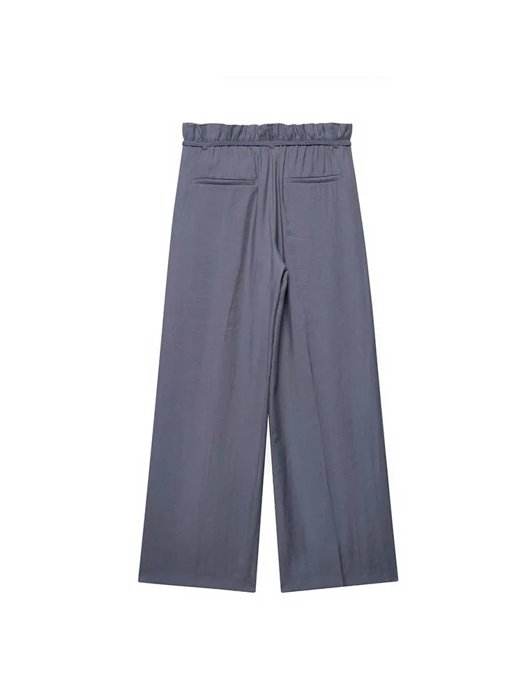 Pantalones rectos sueltos de verano para mujer, moda 20225, pantalones de calle elegantes con lazo y cordón en la cintura liso elástico para mujer