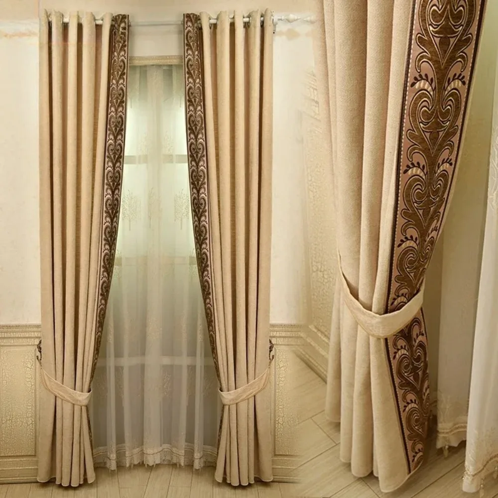 Simple and Modern British Style Elegant and Versatile Countryside Shading Floor Curtain Curtains for Living Dining Room Bedroom
