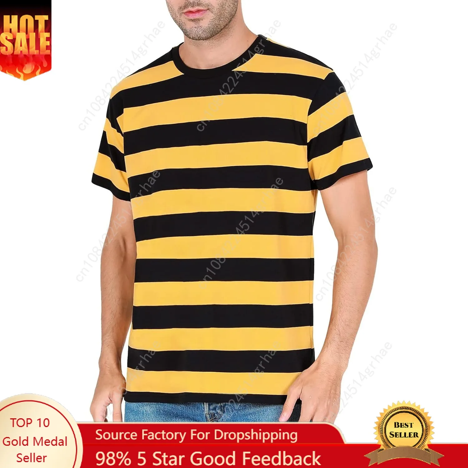 

Funny World Men's Cotton Striped T-Shirt Crew Neck Short Sleeves Basic Casual Top