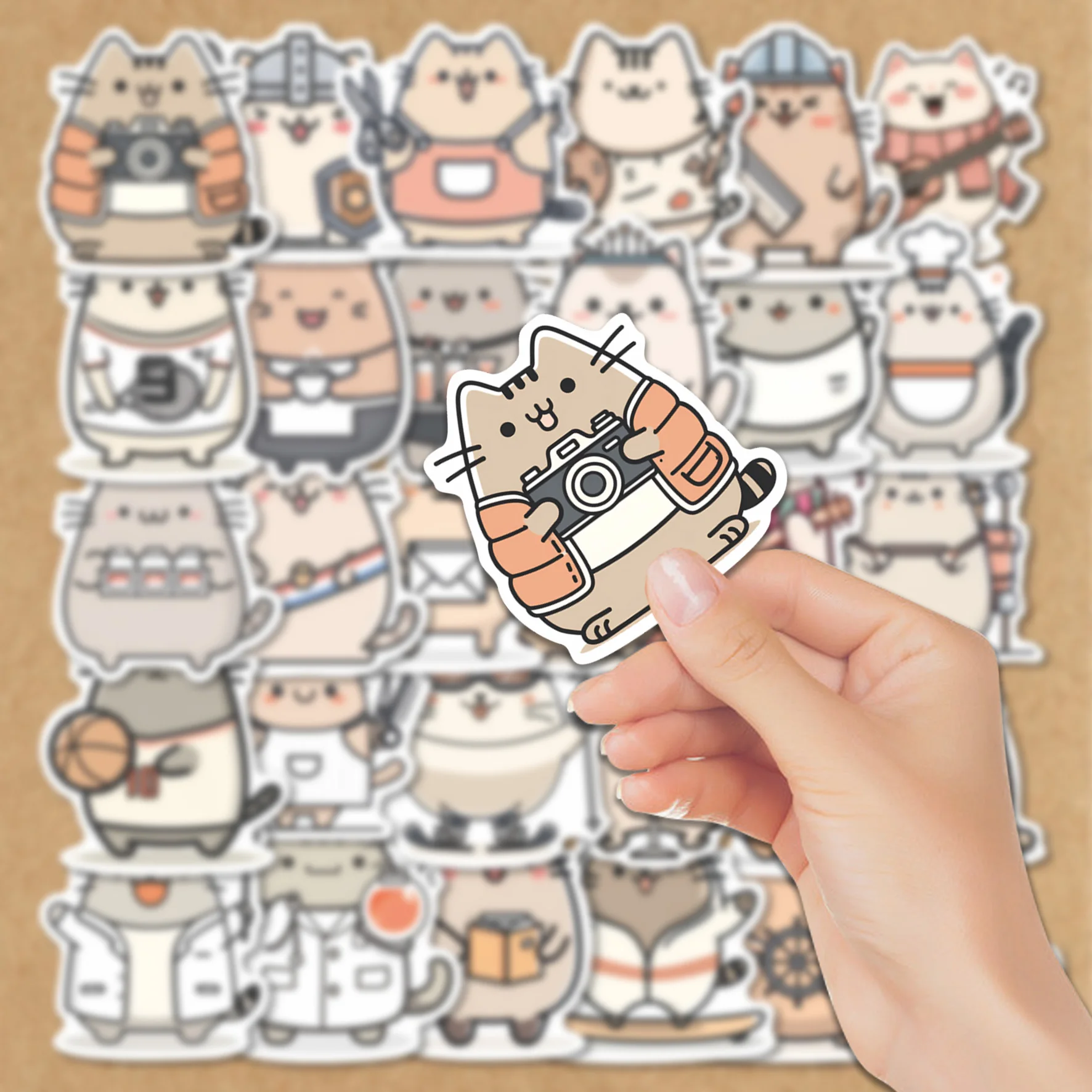 50Pcs Kawaii Chubby Cat Stickers Pack Waterproof Vinyl Decals Cute Working Cats for Water Bottle Laptop Journal Scrapbook Cat Lo