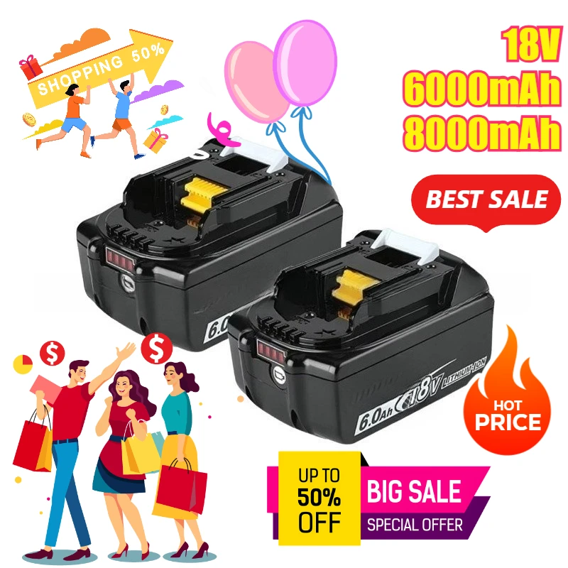 

18V 6000mAh 8000mAh for Maki Mutian BL1830 BL1850 Cordless Power Tool Lithium Battery