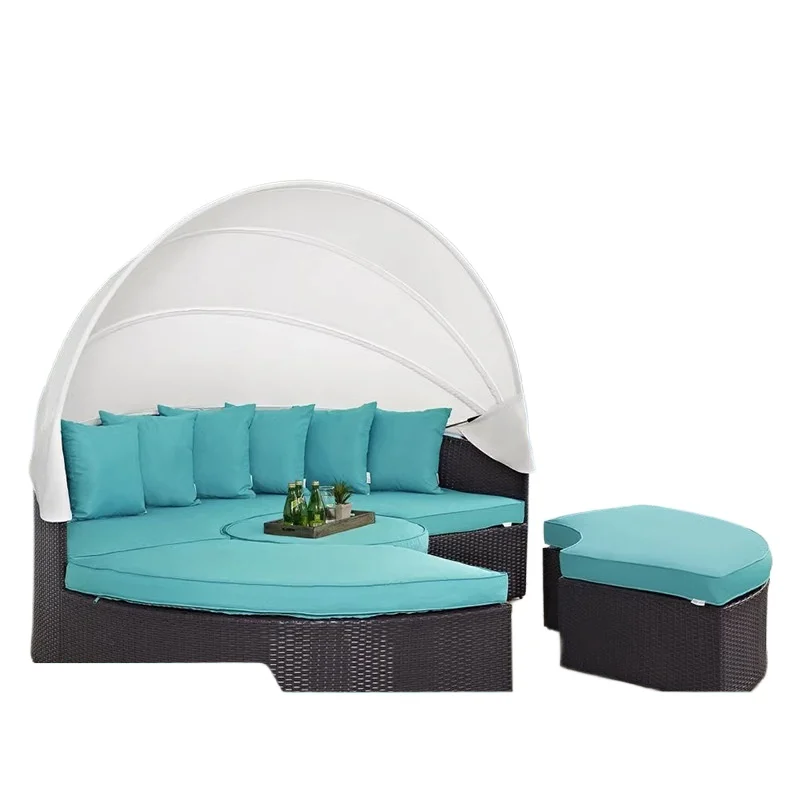 

Outdoor rattan sofa, spliced large round bed for leisure outdoor lying, tent combination resort beach sofa