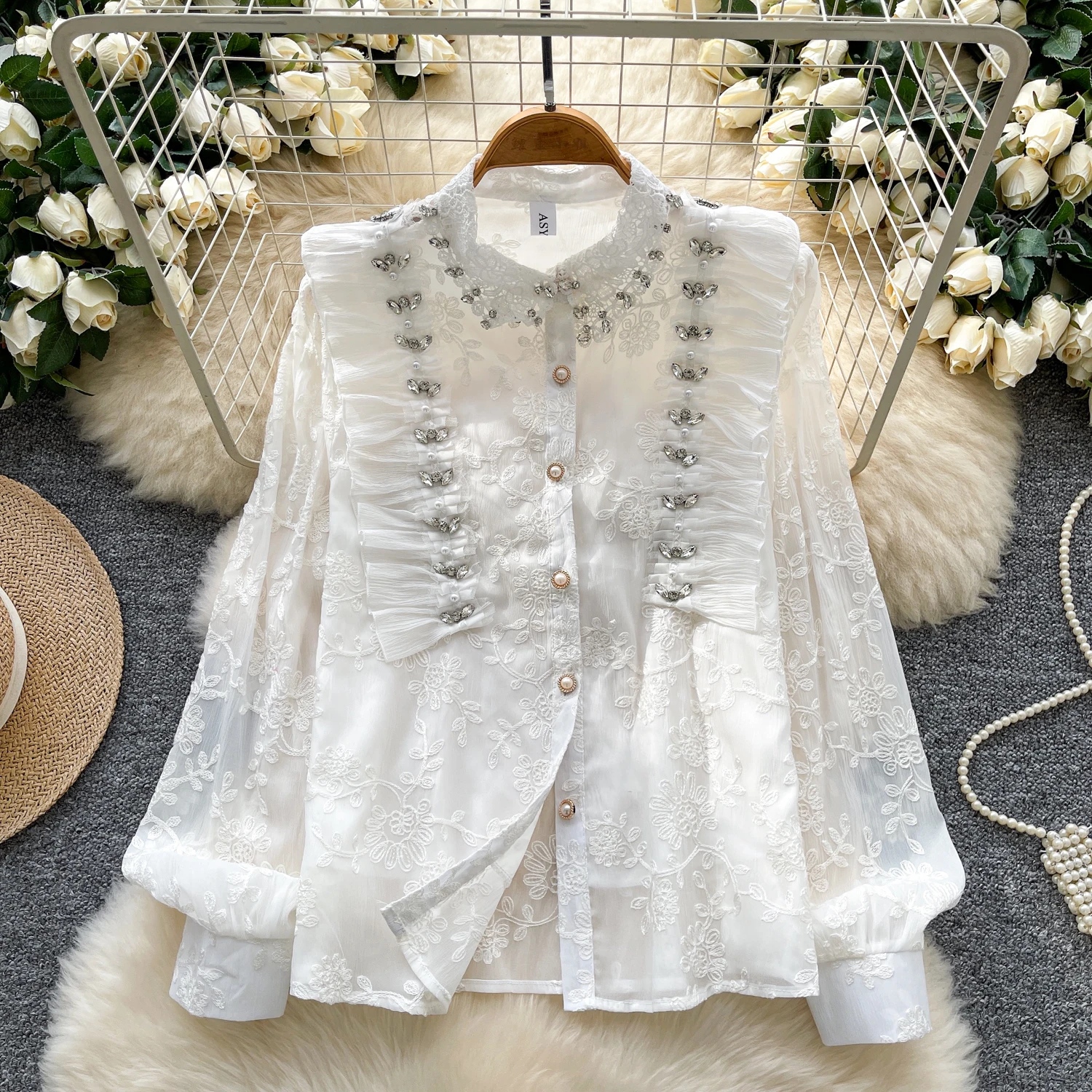 

Шикарная винтажная однобортная сетка с длинным рукавом, элегантная модная сексуальная богемная женская блузка, женская одежда