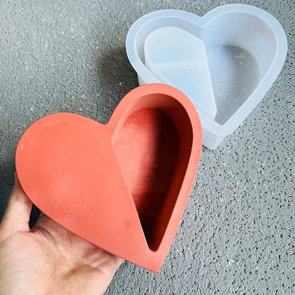 Scatola di immagazzinaggio del vaso di fiori a forma di cuore stampo in Silicone contenitore per candele resina di gesso vassoio in cemento stampo