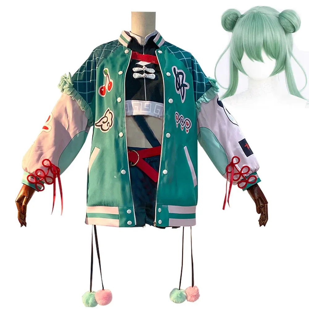 أزياء ميكو هاو ديكو 27 MV التأثيرية سترة منفوخة خضراء هاو كور دي آي نا بدون مجموعة كاملة شعر مستعار للهالوين وعيد الميلاد 2025 ربيع أخضر