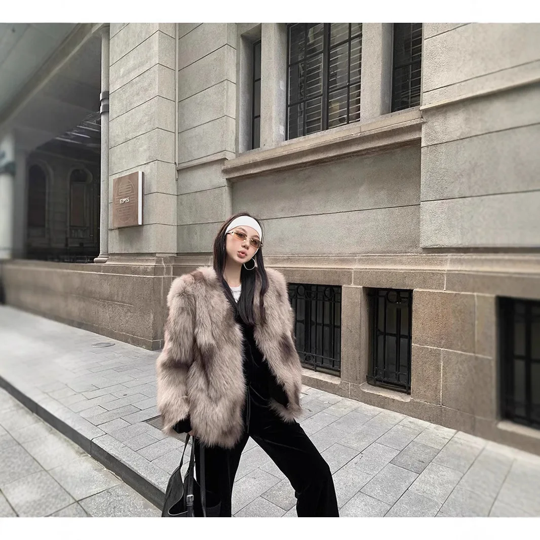 フェイクファーコート ロング丈 レディース コート ノーカラー クリスマス 若者向け ハイストリート 厚手 チンチラ柄 リボン付き ユニーク 手切り裾 トレンド