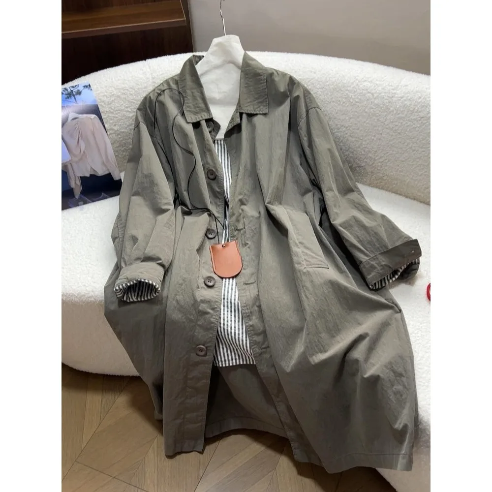

SuperAen Korean Style Solid Color Long Coats for Women Autumn 2025 New Simple Single-breasted Loose Waist Trench