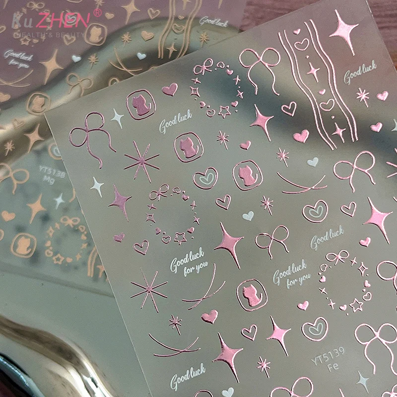 1-Blatt-Nagelaufkleber mit Schleifen, niedliches süßes Herz, Hund, selbstklebende Nagelaufkleber, DIY-Maniküre für Frauen und Mädchen, Nagelaufkleber