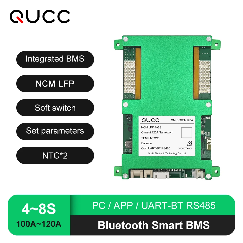 QUCC 4S 12V 7S 24V 8S BMS 100A 120A LFP NCM Smart BMS Батареи LiFePo4 Система управления литий-ионным аккумулятором