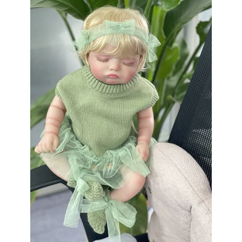 45cm Full Vinyl Body Cute Reborn Sleeping Baby Doll Girl Rosalie with Hand-Rooted blonde Hair