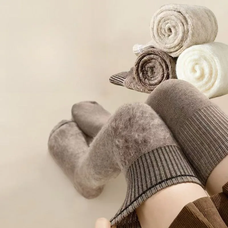 1 par de calcetines por encima de la rodilla con forro polar para mujer para Otoño/Invierno calcetines cálidos gruesos hasta el muslo calcetines largos de caña alta