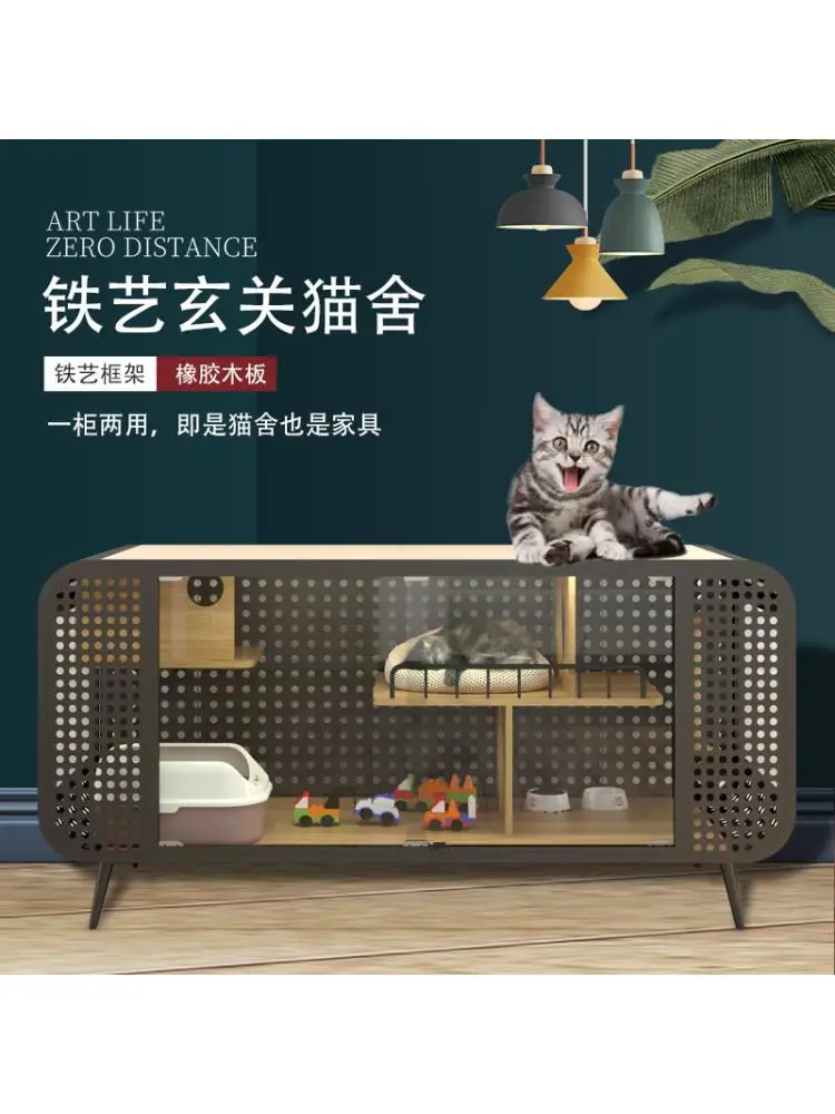 Cat Villa Porch Cabinet, Domestic Cat Cage, Pet Litter Cattery, Four Seasons