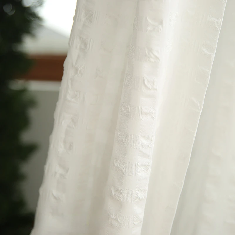 Lyre Lira White Wrinkled Foam Yarn Grid Solid Color Curtains for Living Dining Room Bedroom