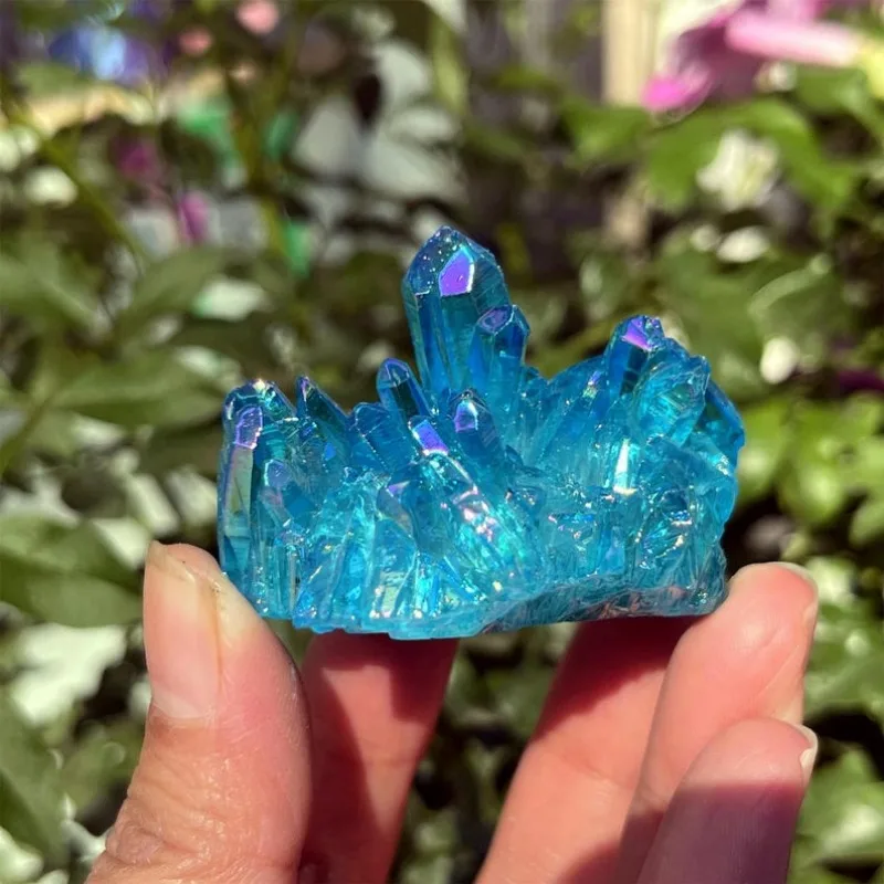 

Rainbow Titanium Blue Aura Quartz Crystal Cluster, Crystal Point,Quartz Vug, Mineral Specimen, Home Decoration, Reiki Healing