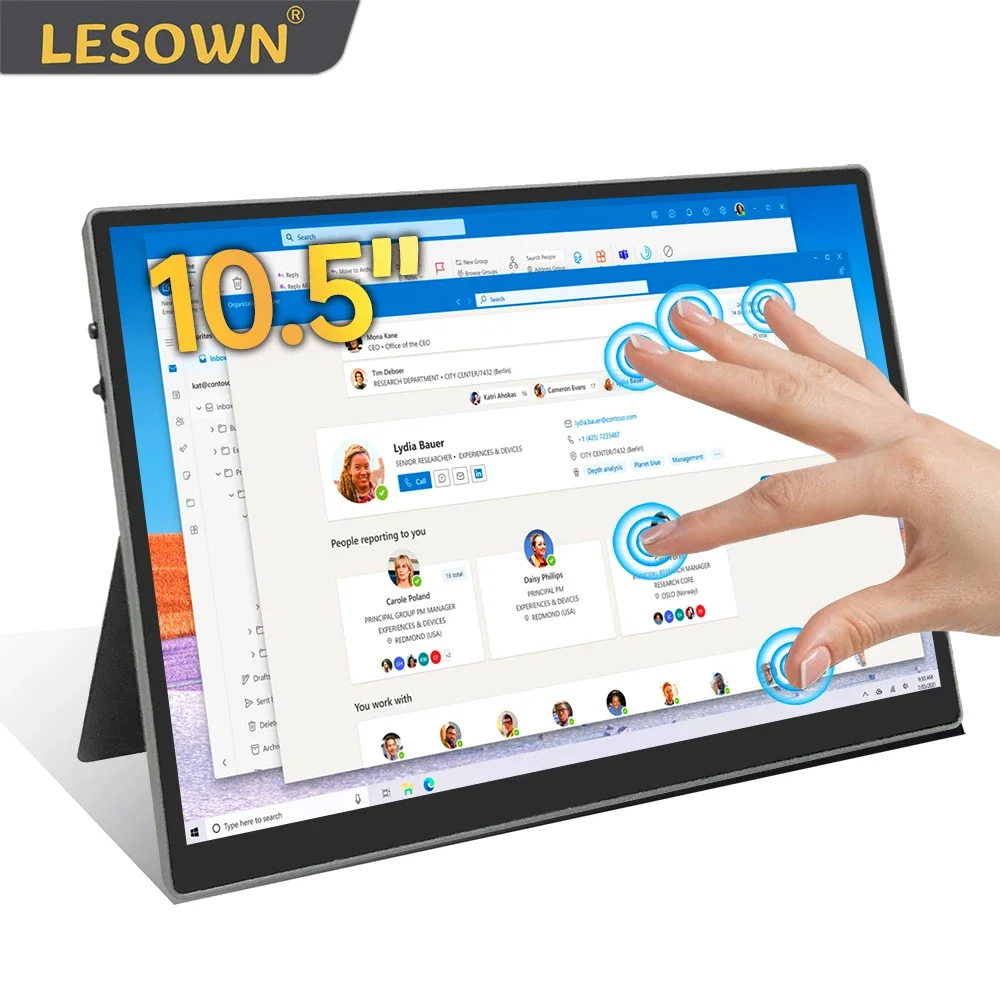 

LESOWN 100% sRGB 10,5-дюймовый сенсорный монитор HDMI USB-C 1500:1 16:10 широкий небольшой легкий игровой дисплей пластик-серебристый