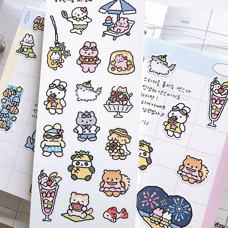 1/3 ورقة Kawaii الحيوان الشارات حساب اليد مذكرات سجل القصاصات ملصق لطيف الكتابة على الجدران نمط أرنب ملصقات الكرتون