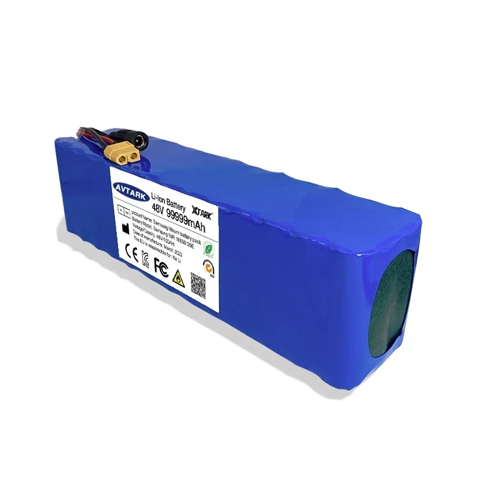 54.6V 스쿠터 전기 자전거용 리튬 이온 배터리, BMS 충전기 포함, 48V, 99999mAh, 1000w, 13S3P, XT60, 101Ah, 신제품