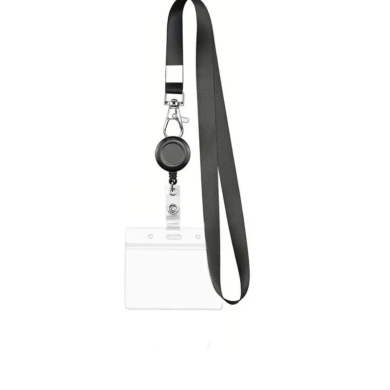 Bview Art PVC ID Card Holder with Black Retractable Lanyard Snap Hook - Adjustable Badge Reel Neck Strap