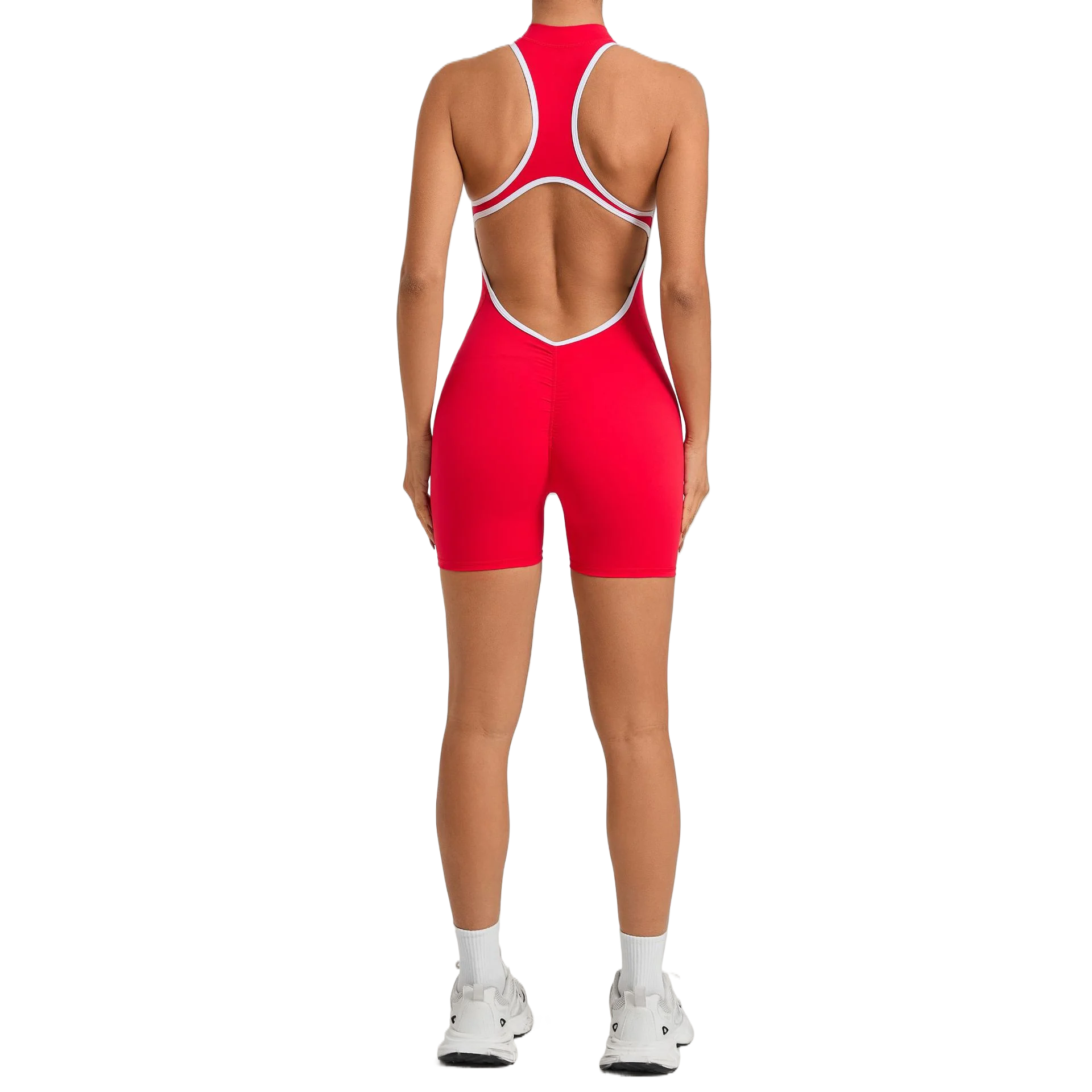 Custom LOGO Women's Contrast Color Cross Beauty Back Yoga onesie Shrinking pleated hip lift running sports fitness onesie shorts