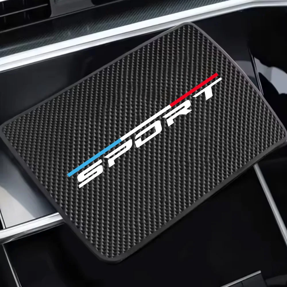 Car Anti-Slip Mat with Horizontal Lines in Blue, White, and Red, Sports Style Phone and Key Storage Rack, Dashboard Adhesive Magic Mat, Center Console Storage Mat, Car Interior Accessories