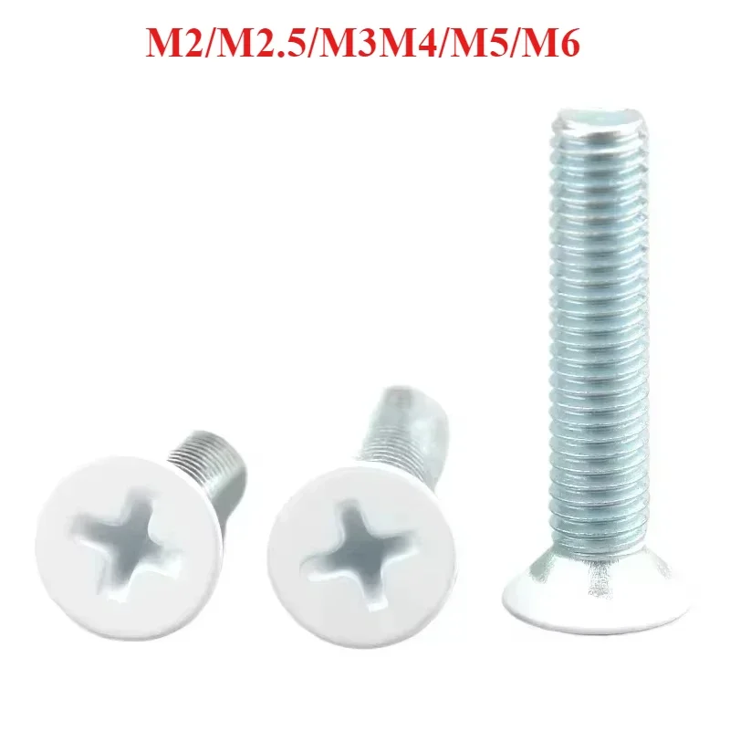 

M2 M2.5 M3 M4 M5 M6Cross Phillips Flat Countersunk Head Screw White Bolt Pladur Nails Square Stud Furniture To Paint Oblique