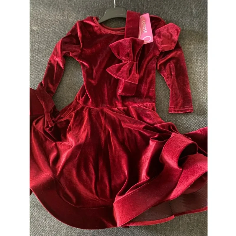 

♥Halloween Cosplay Costume velvet long sleeves latin dance dress for children girls competition ball New 2026 Surprise Clothing