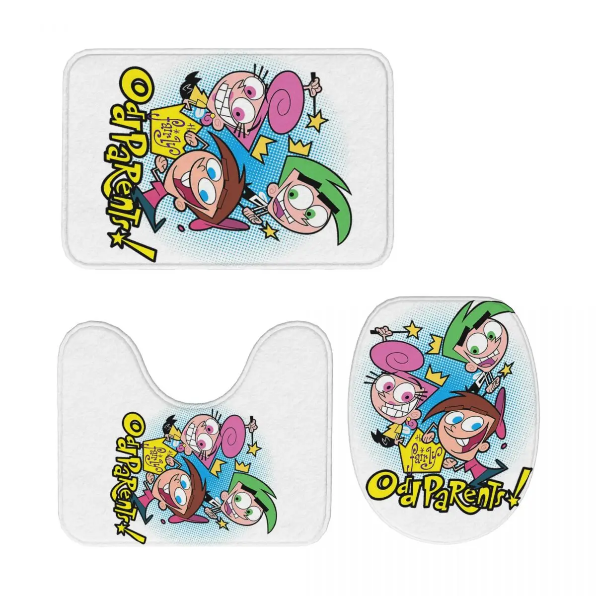 

Fairly Oddparents Cosmo, 3-х предметный коврик для ванной, набор для ванной комнаты, крышка для унитаза, домашний декор, нескользящий ковер, напольный коврик