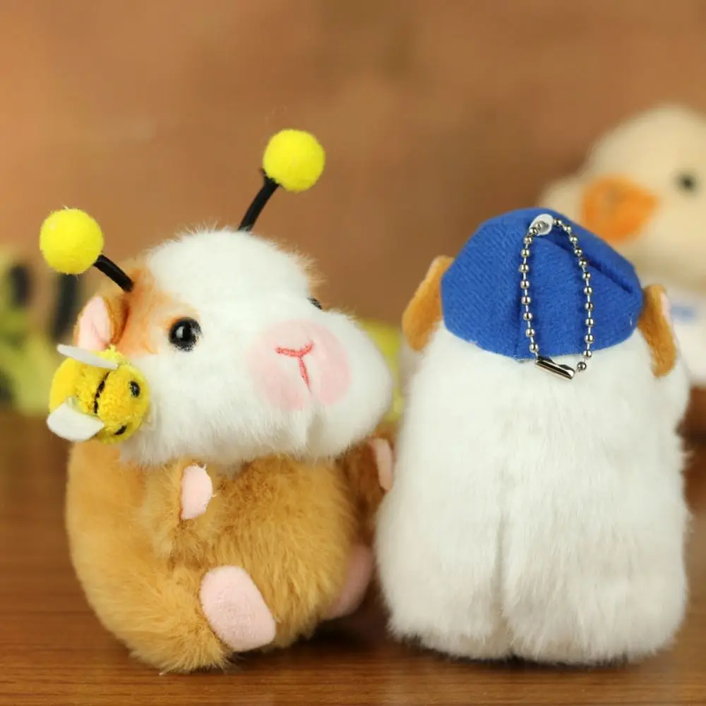Stuffed Animal Guinea Pig Plush Keychain Bee Cartoon Plush Guinea Pig Keyring Hoodie Interactive Hamster Pendant Birthday Gift