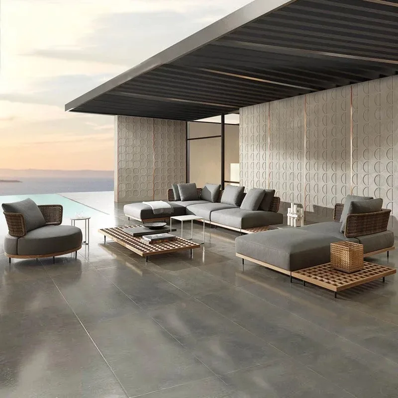 

Outdoor rattan sofa combination villa courtyard garden open-air leisure rattan chair designer model room outdoor furniture