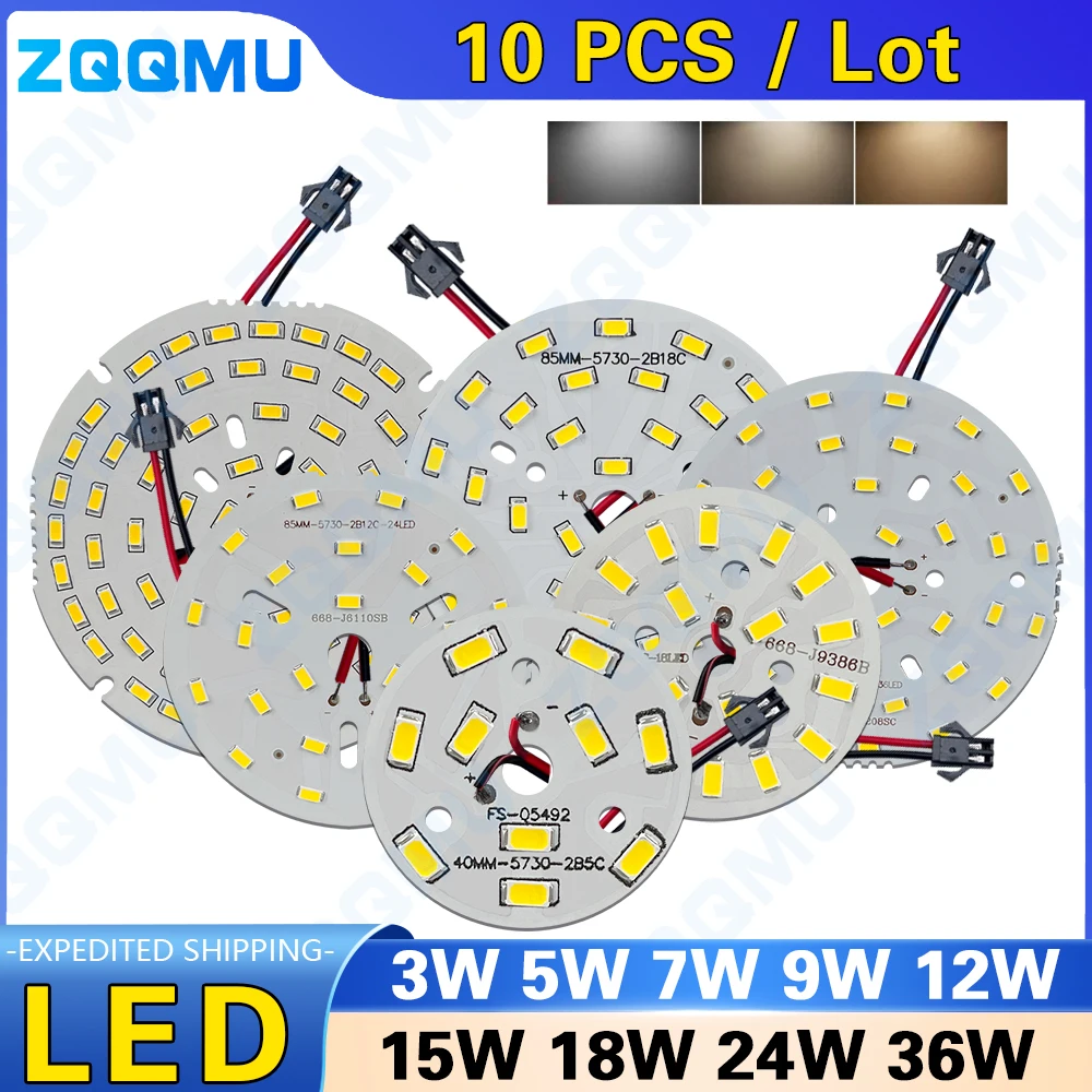 

10PCS 15W 9W 15W 18W 24W 5W 50W SMD5730 DIY light bulb modification light panel accessories LED light source round light panel